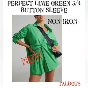 TALBOT LIME GREEN BUTTON UP 3/4 BUTTON SLEEVE size 4p